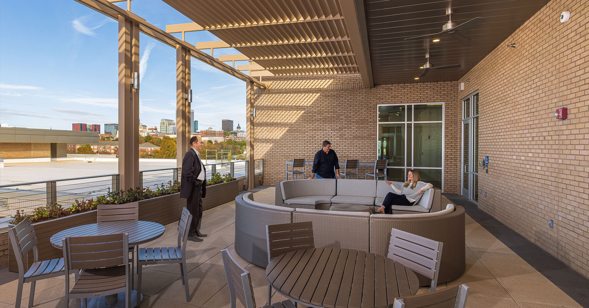 The executive patio is an outdoor party space designed by BOUDREAUX architects.