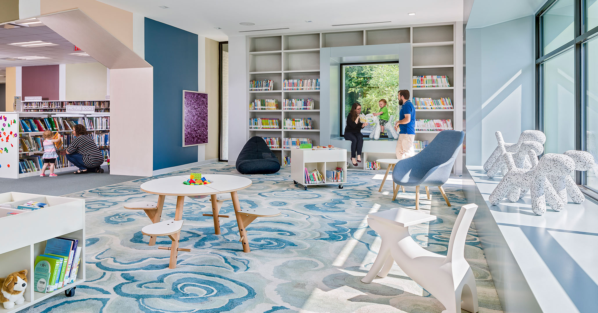 Boudreaux architects out of Columbia, SC designed colorful spaces for the Cooper library.