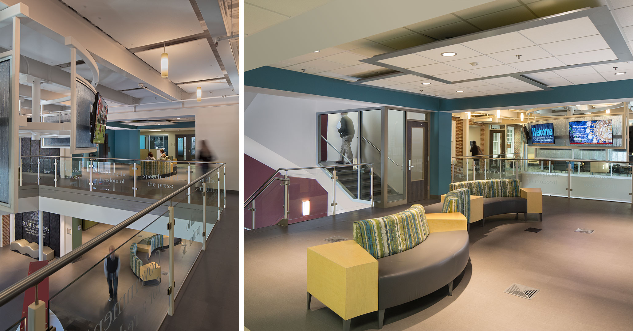 University of South Carolina worked with Boudreaux architects to improve the interior spaces for students at the School of Journalism.