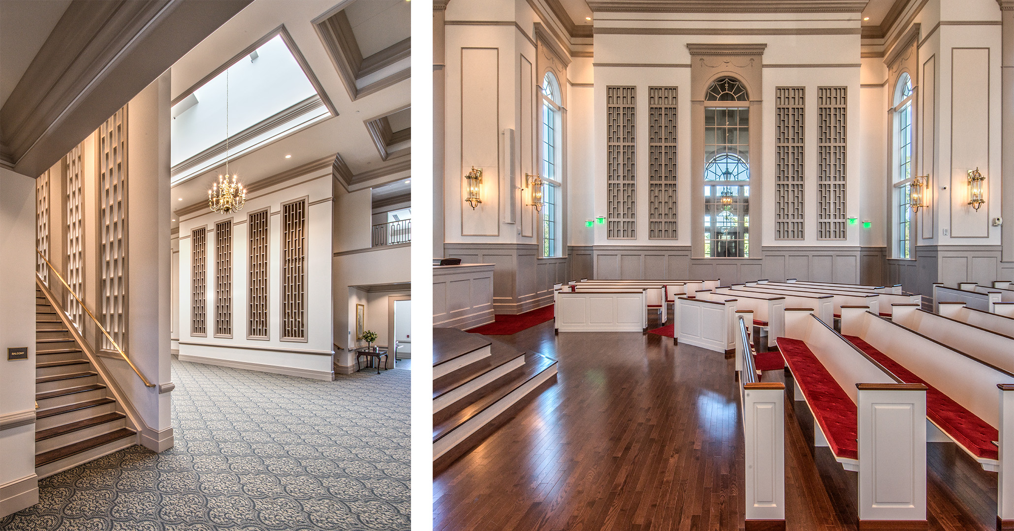 Interiors of the the First Presbyterian Church in Myrtle Beach designed by BOUDREAUX.