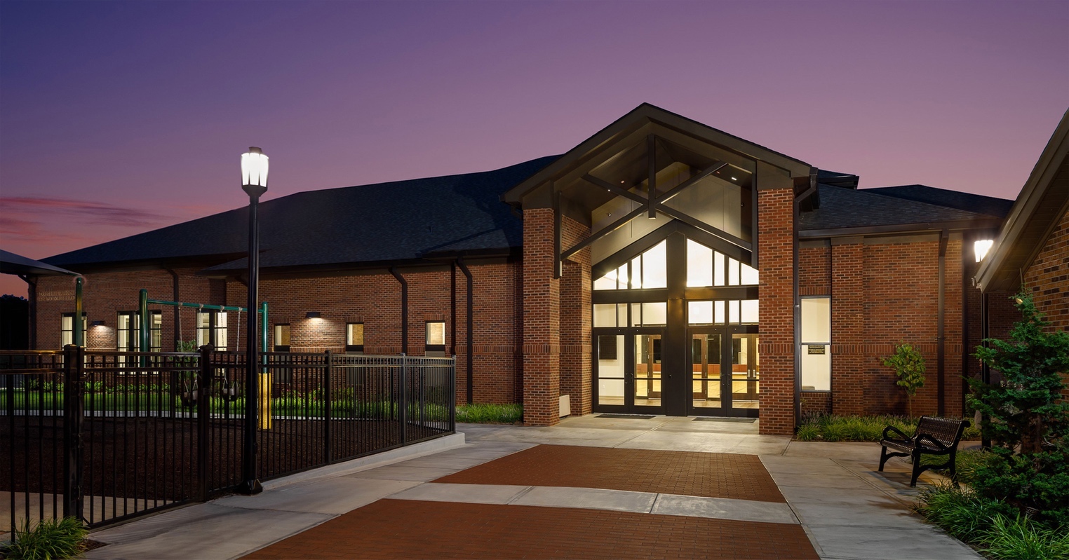 St Mary Magdalene Catholic Church in Simpsonville, SC’s new Parish Life Building has a gymnasium that is a flexible space for congregation, parties, vbs, and events