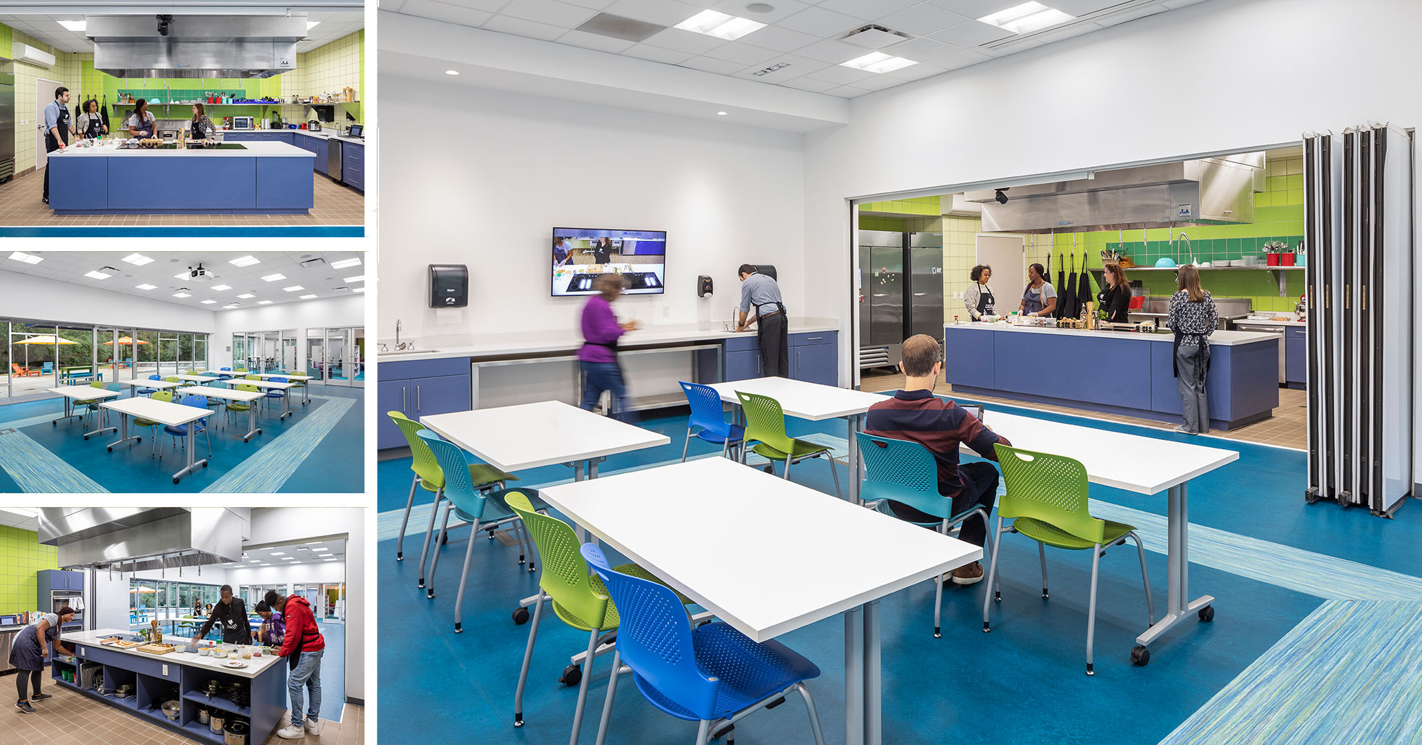 Boudreaux architects designed the interiors at the Richland Library Northeast Branch Location. This included a full service educational kitchen.