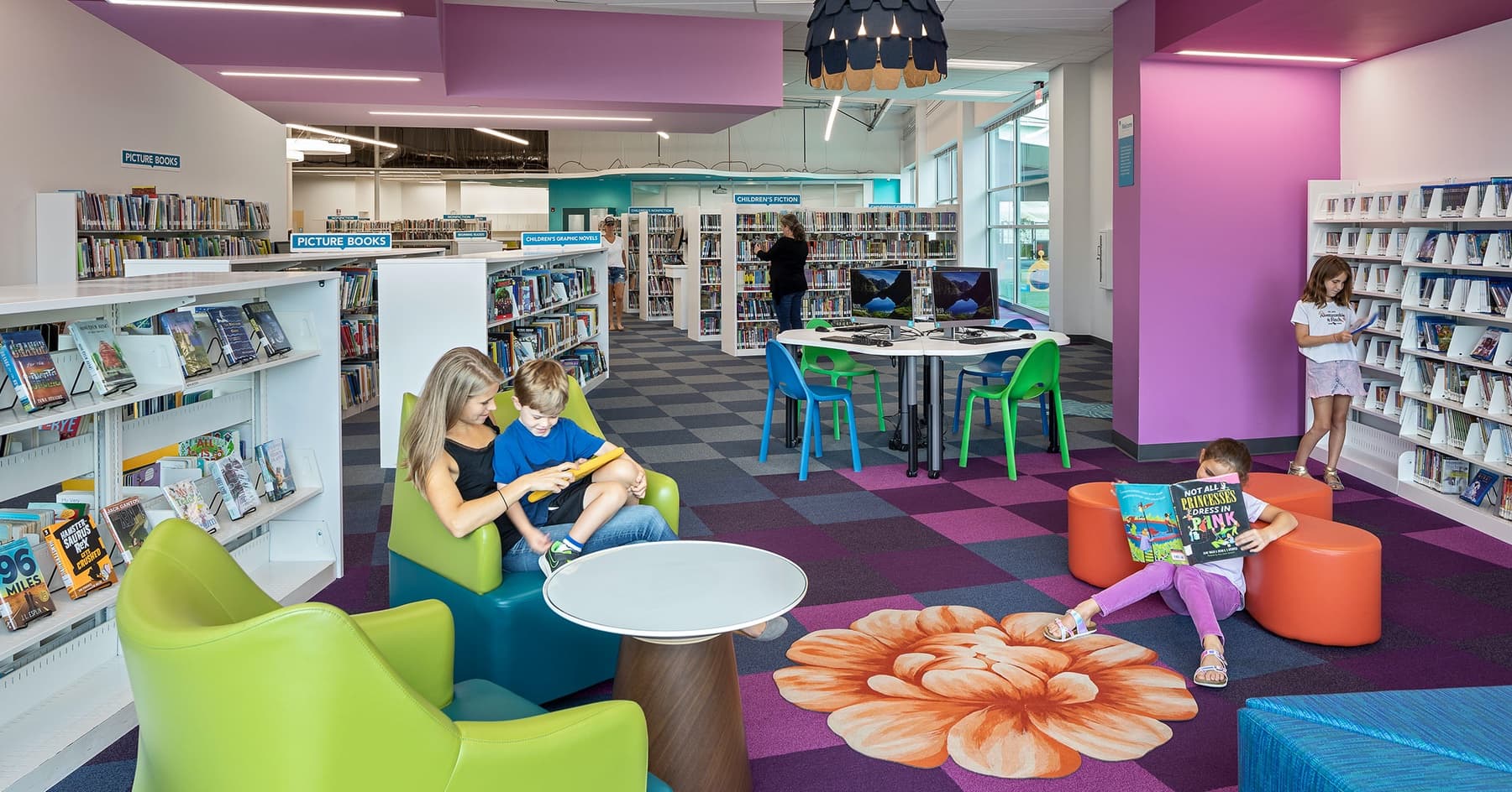 Boudreaux architects worked with Richland Library Southeast to create an engaging space for children’s books
