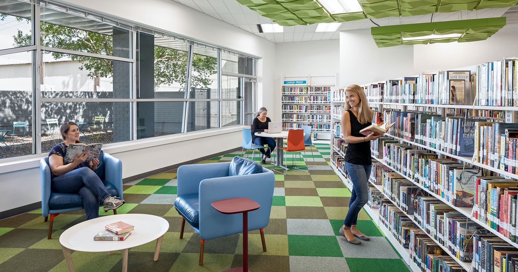 Bringing the outdoors inside, architect Boudreaux designed a light filled space for the Southeast branch