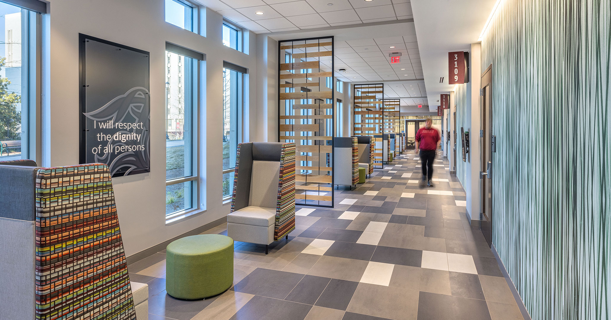 USC Campus Village lobby designed by BOUDREAUX employs biophilic design opportunities