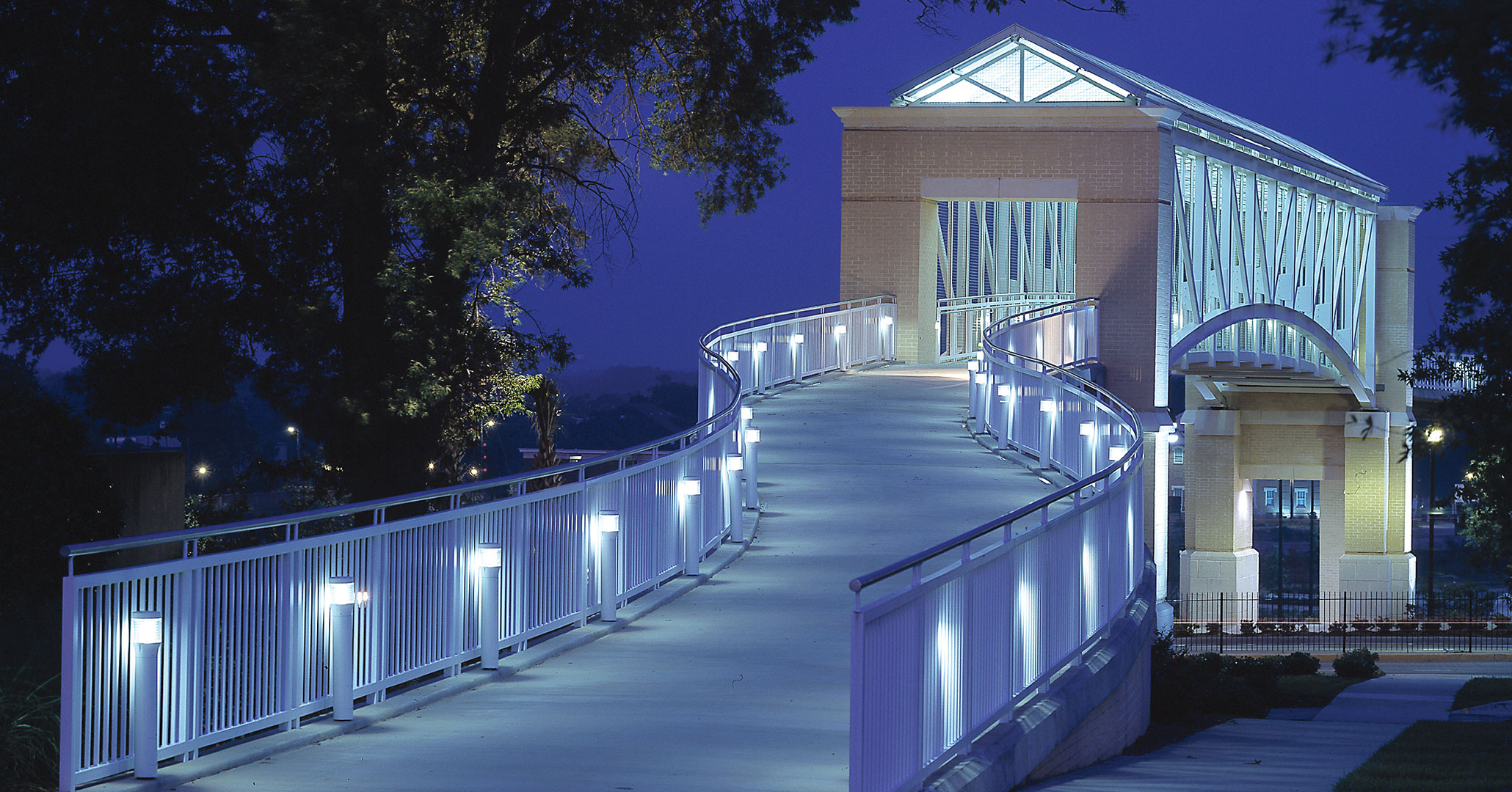 University of South Carolina worked with Boudreaux architects to build the pedestrian student bridge in downtown Columbia, SC.