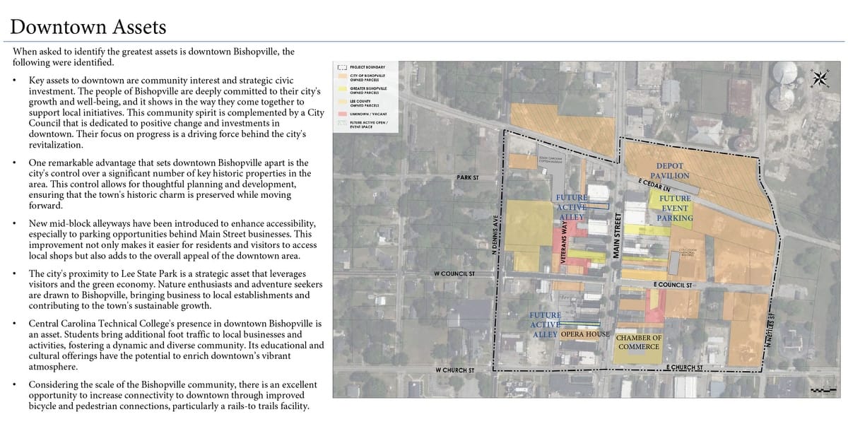 BOUDREAUX planners identified the greatest assets to Bishopville, SC in their Downtown Master Plan