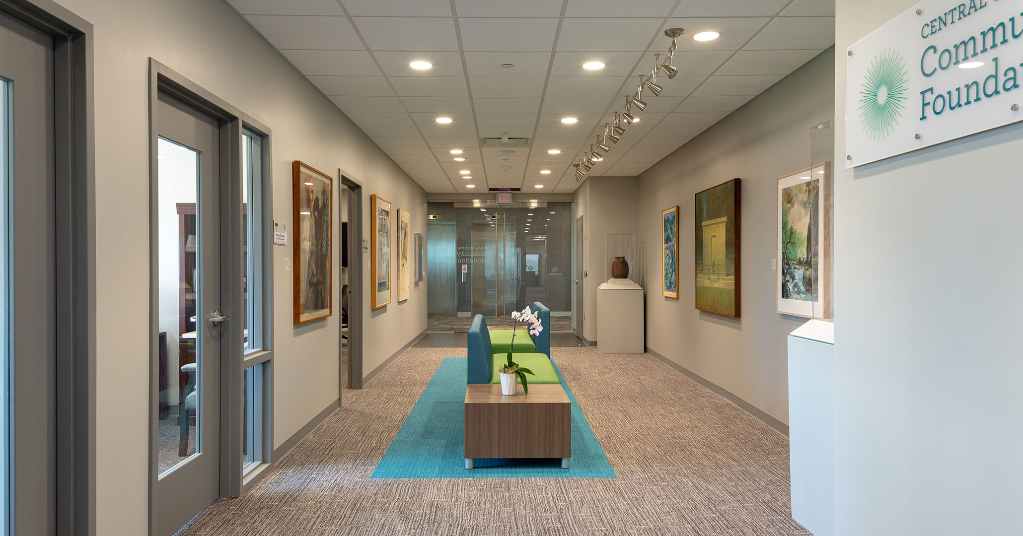 Boudreaux architects worked with the Central Carolina Community Foundation to provide interior design and programming services for their new office space at Bull Street District.